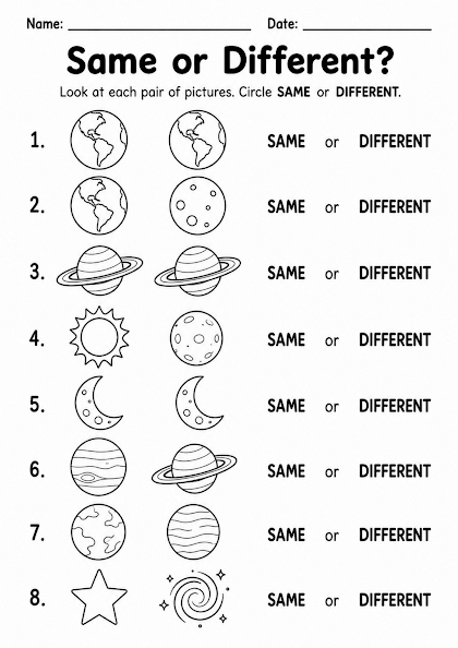 Solar System Same or Different Worksheet