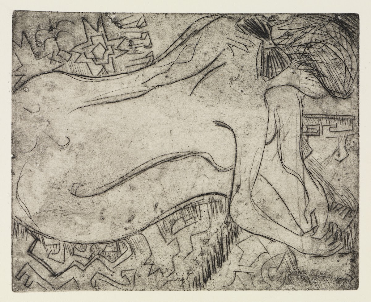 Nackte Frau bei der Pediküre 1908