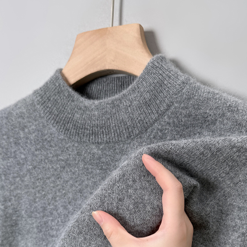 Men's sweater with stand-up collar, solid color, easy care