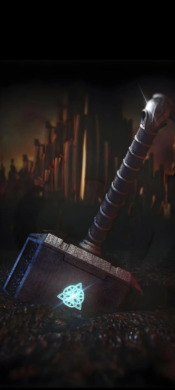 Thor's Hammer Mjolnir in Asgard - Digital Fantasy Art Full HD iPhone Wallpaper (1080x2402)