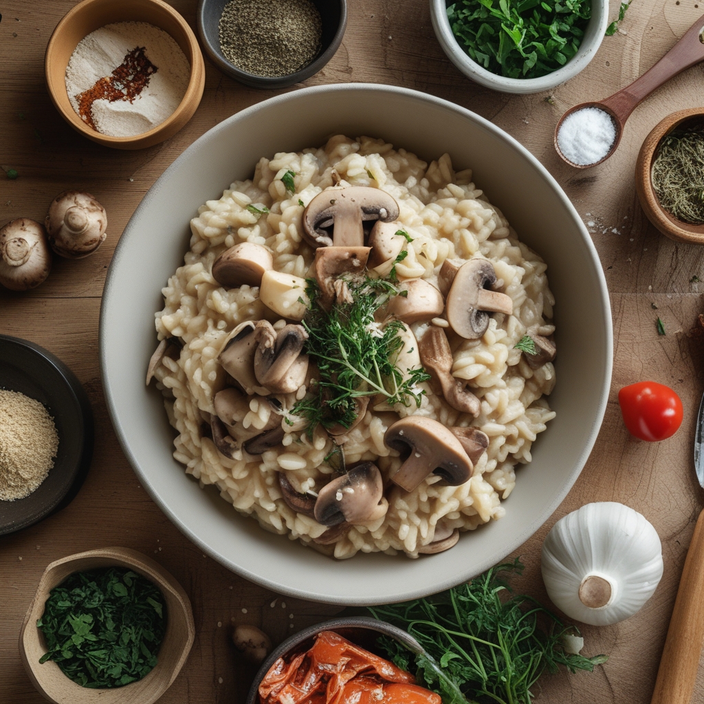 Ingredients for Risotto Mushrooms Italian Dish: Creamy Mushroom Risotto for an Amazing Italian Dinner Made Easy
