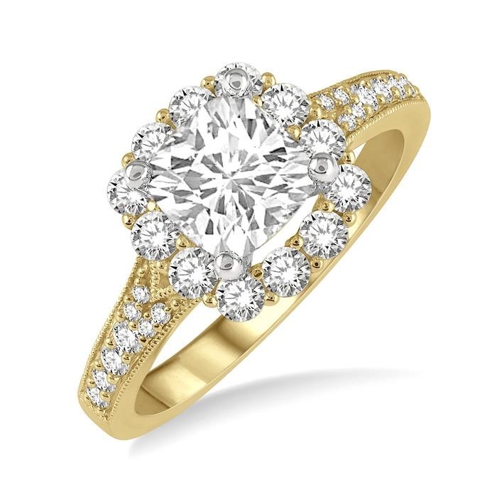Cushion Shape Semi-Mount Halo Diamond Engagement Ring