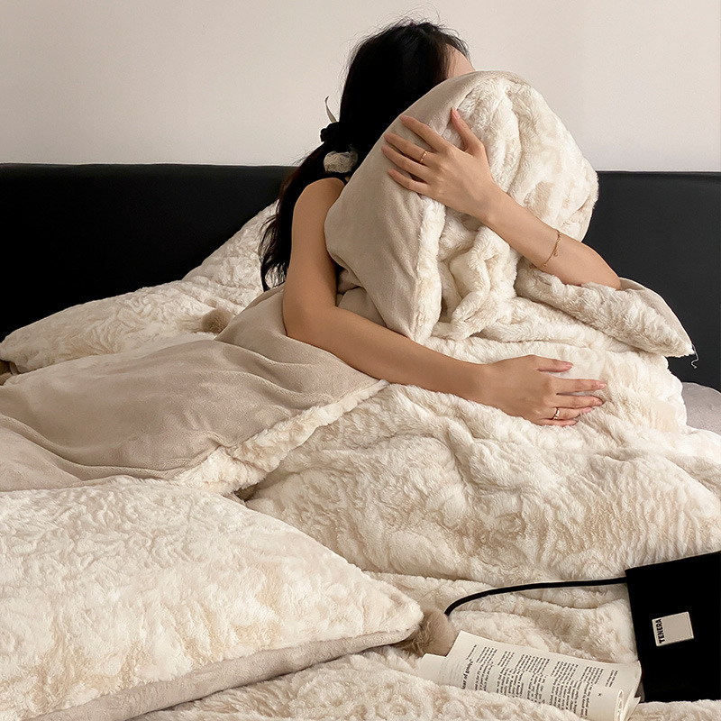 4-piece bedding set, milk fleece, geometric pattern