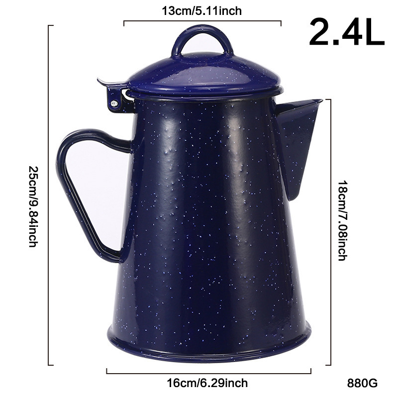 Enamel kettle with handle, blue design