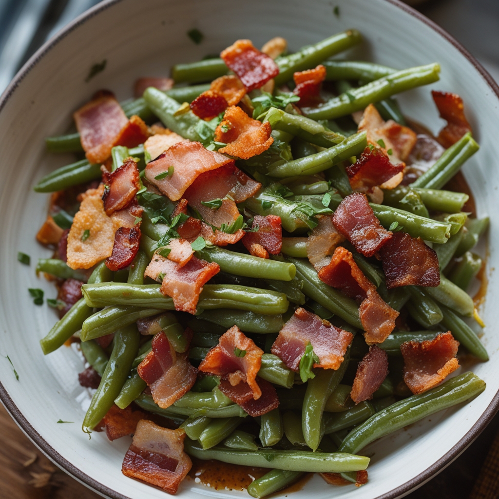 Bacon Loaded Green Bean Casserole Recipe - Easy, Crispy, Homemade Comfort Food finished