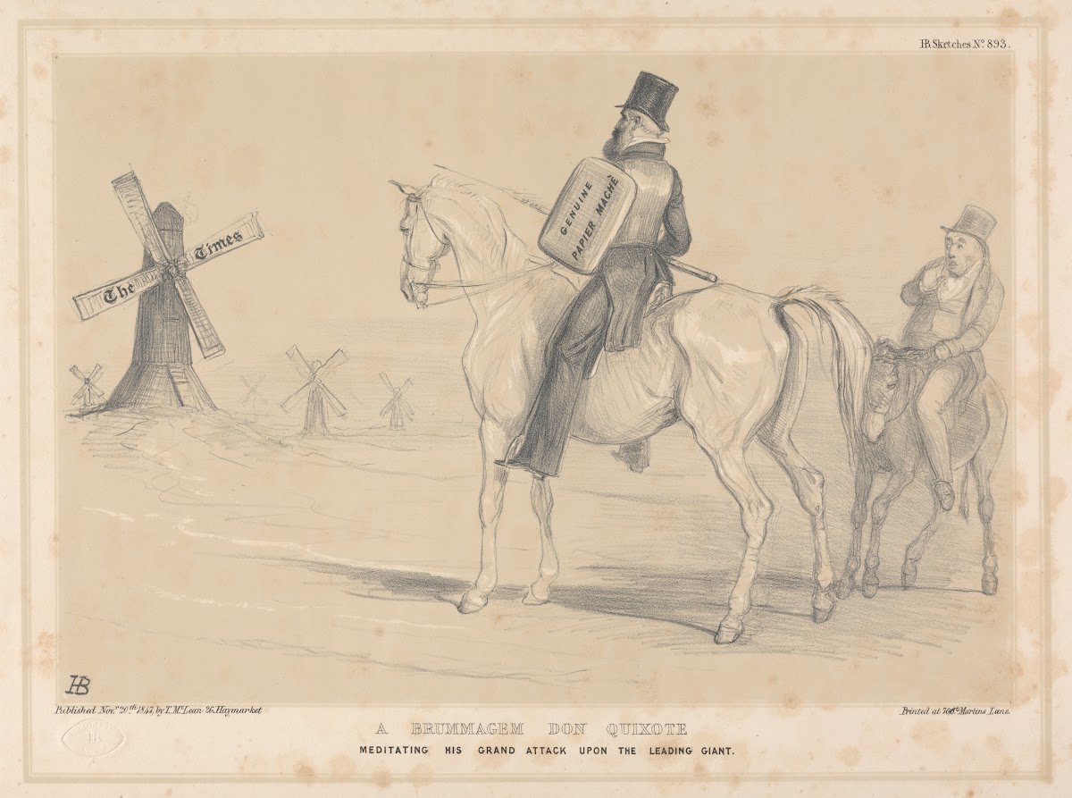 A Brummagem Don Quixote Meditating his Grand Attack Upon the Leading Giant 1847