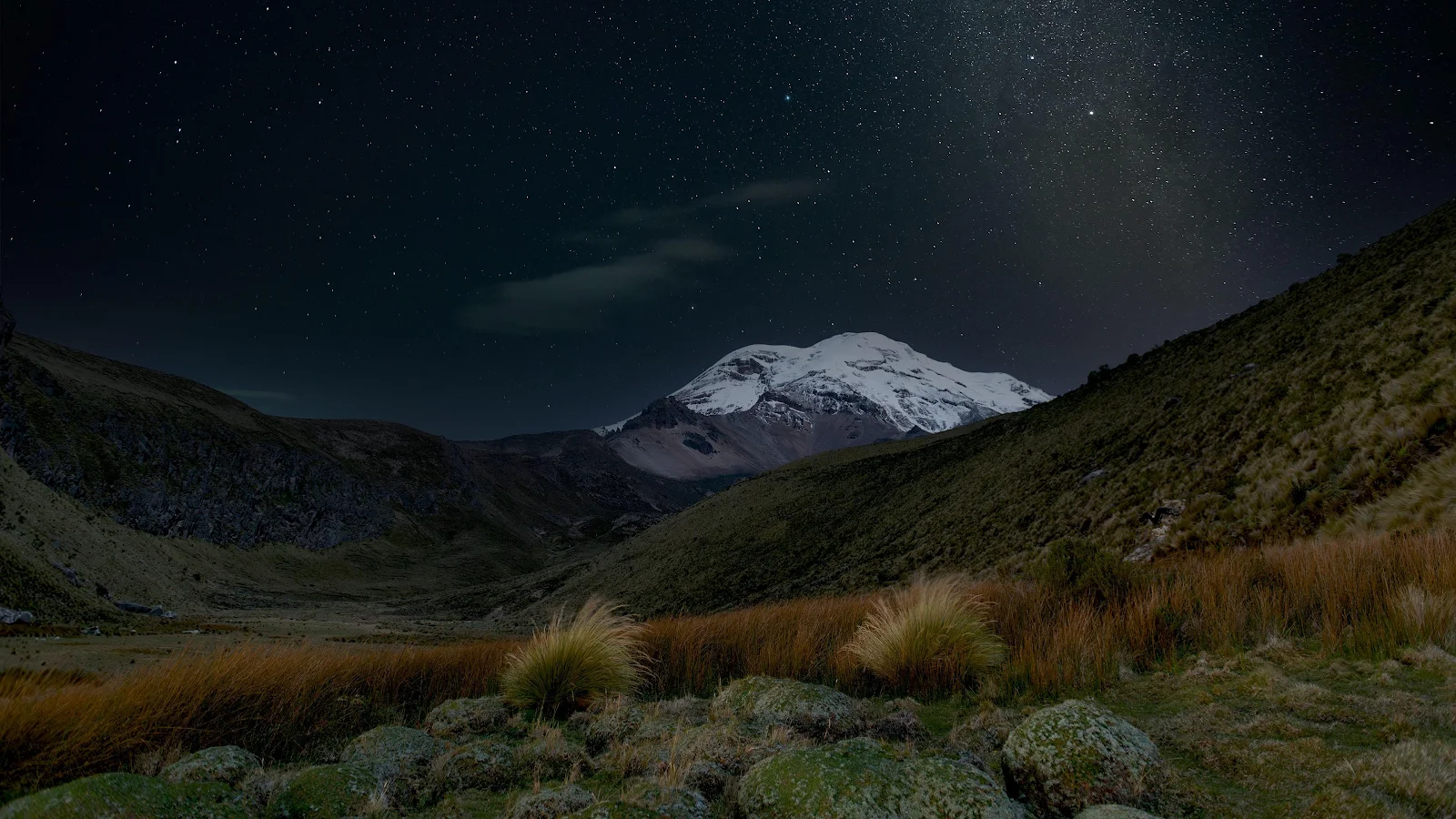 Snowy Mountain Under Night Sky - Night Landscape Photography 4K Wallpaper (3840x2160)