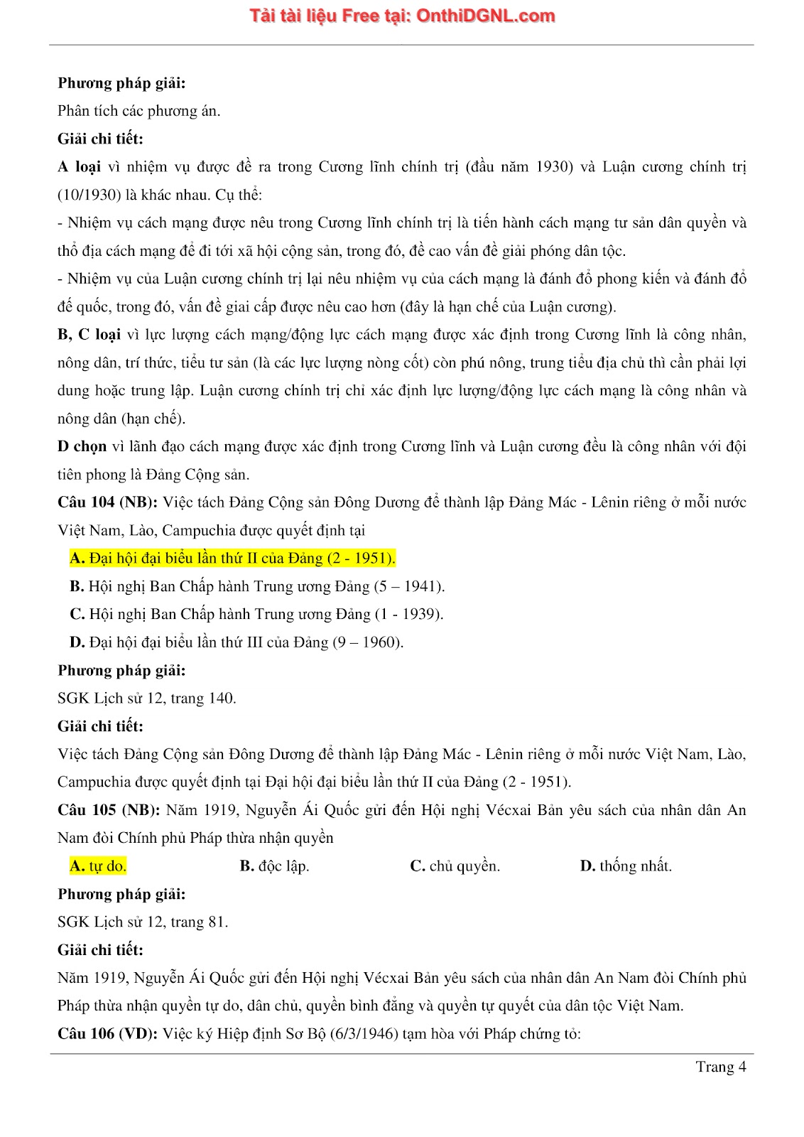 150 bài tập môn Sủ- Ôn thi ĐGNL ĐHQG HN Phần 9