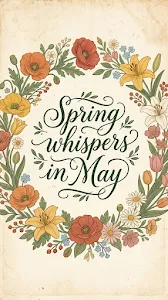 Spring Whispers in May Quote with Vintage Floral Illustration