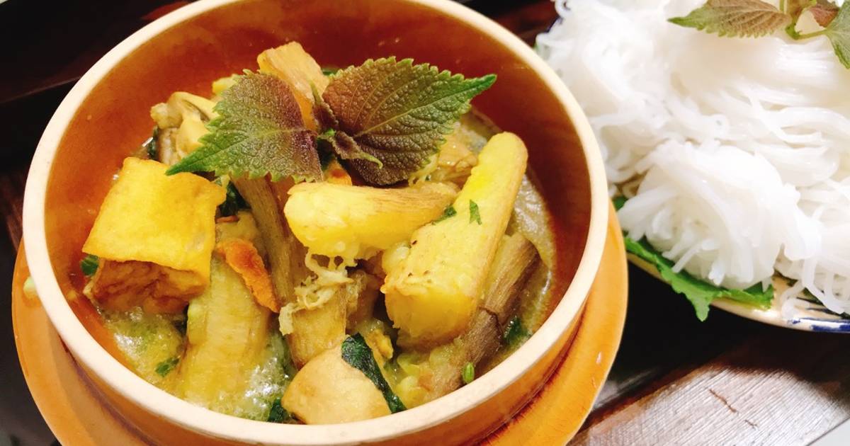 Chuối xanh om đậu nấm mỡ