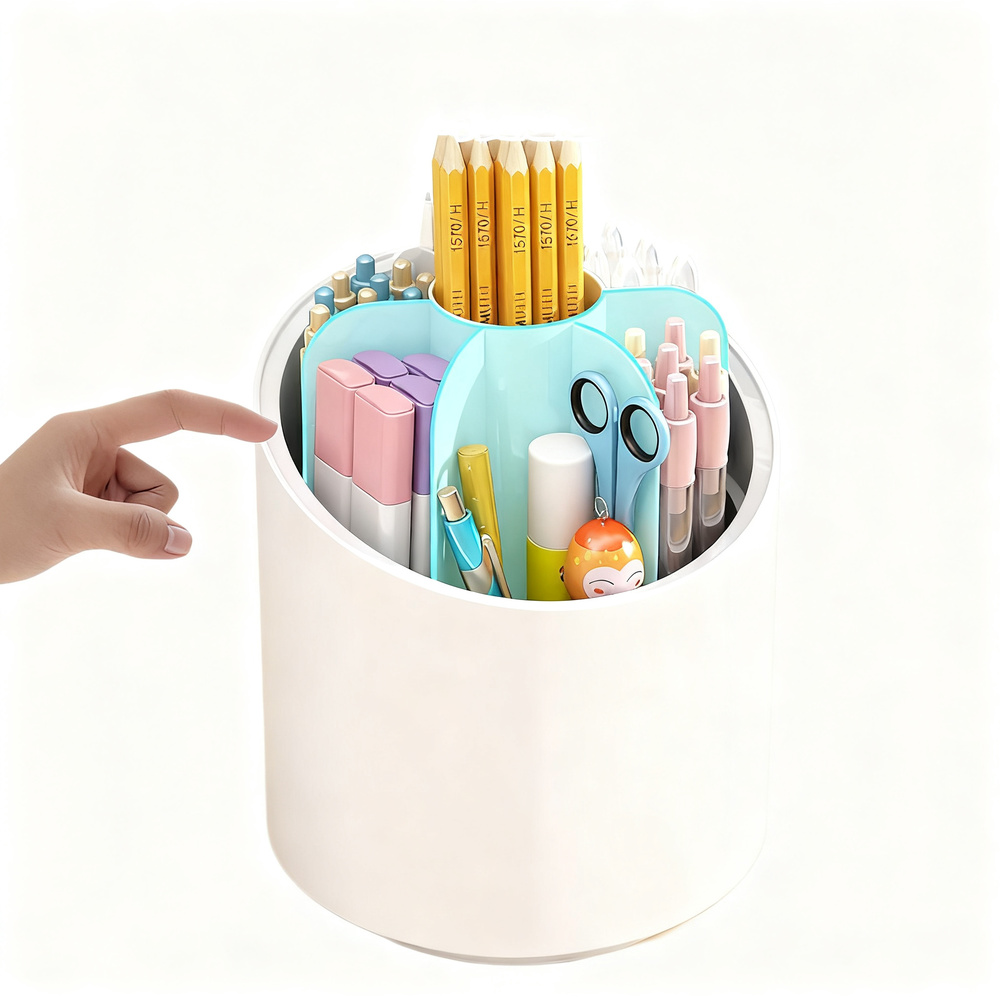 Rotatable pen holder with compartments