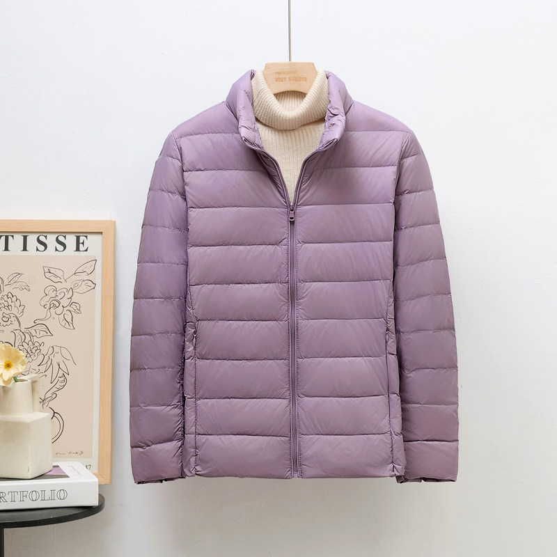 Women's down jacket, lightweight, stand-up collar, short