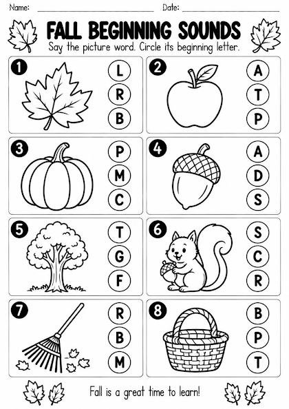 Fall Beginning Sounds Worksheet