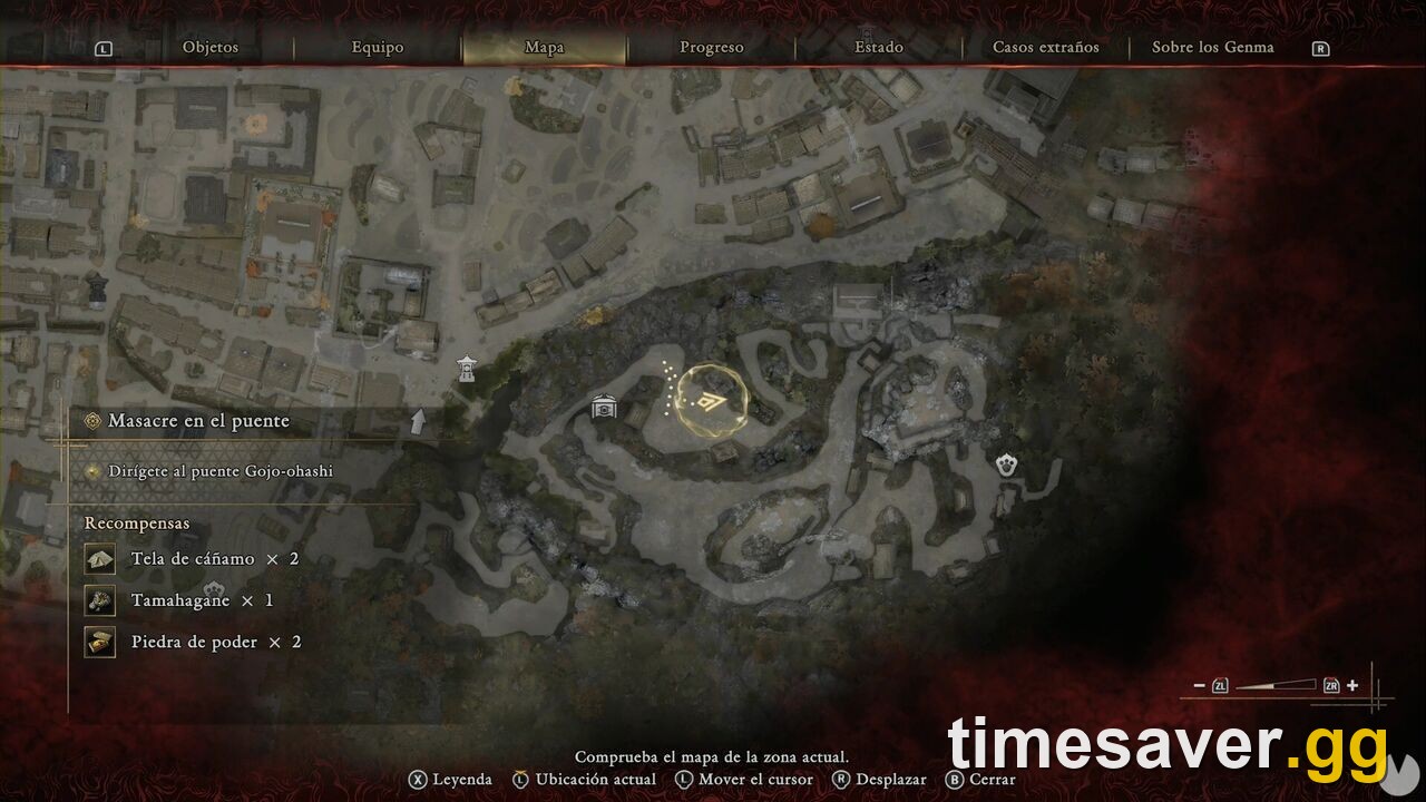 Eastern Kyoto map in Onimusha: Way of the Sword with a location cursor over a marked objective