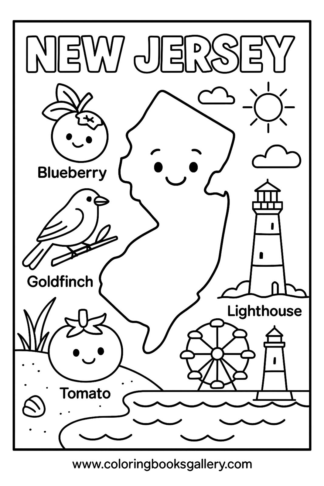 New Jersey Educational Coloring Page – Simple Educational Printable Line Art for Kids – printable coloring page