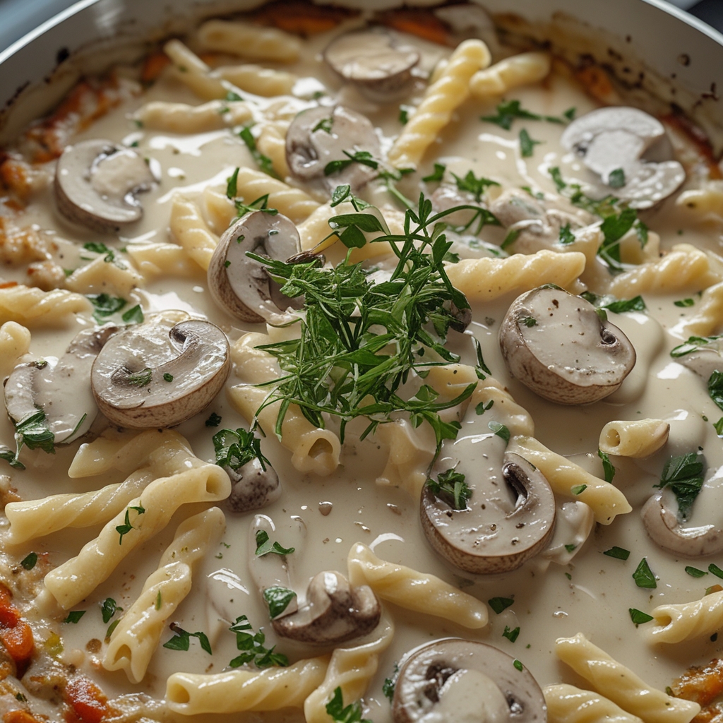 Creamy Tuscan Mushroom Pasta Skillet: A Cozy No Meat Dinner Idea Made Easy finished