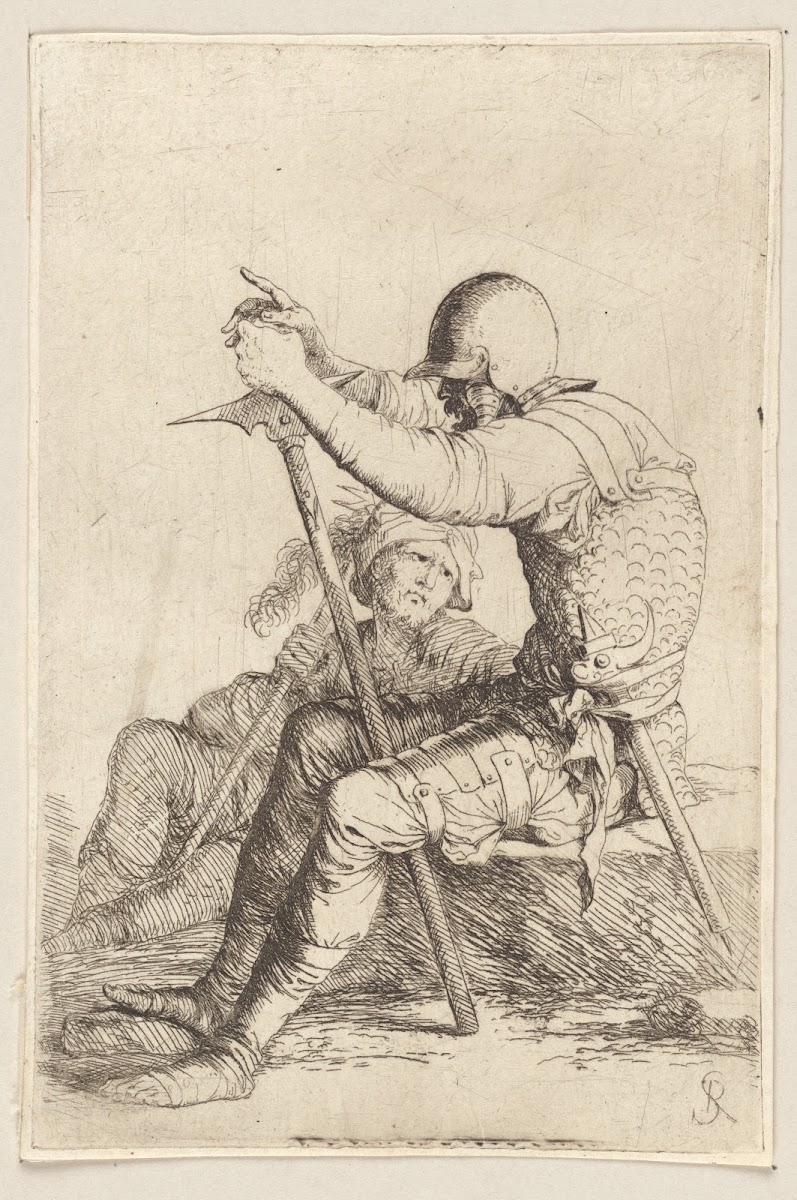 Two Soldiers Seated One on a Stone the Other on the Ground 1656   1657