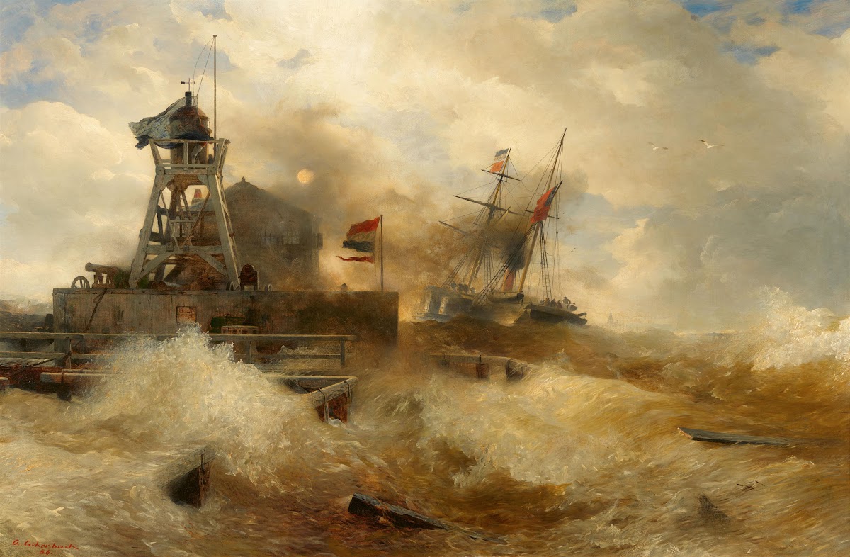 Stürmische See mit einem Dampfschiff 1886