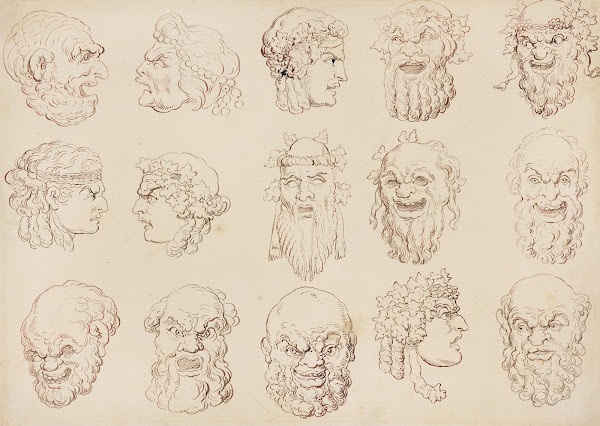 Caricatures of fifteen heads