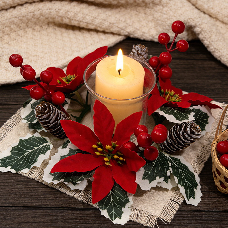 Dekorativer Weihnachtskranz für Kerzen und Flaschen