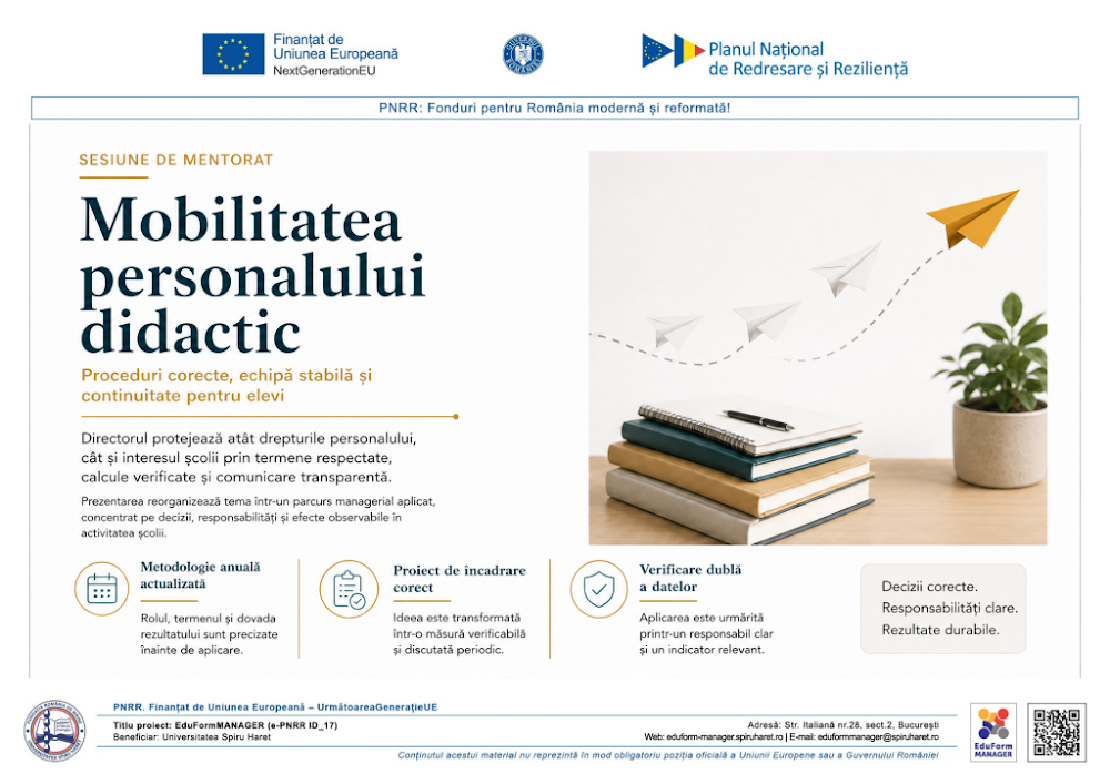 Coperta ghidului Mobilitatea personalului didactic și rolul directorului în aplicarea corectă a procedurilor