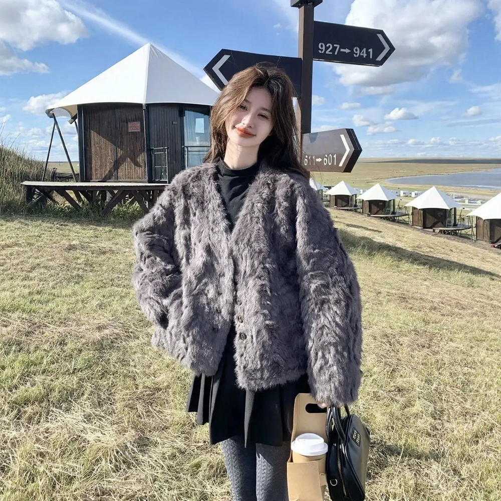 Women’s jacket made of lamb fleece imitation, lined