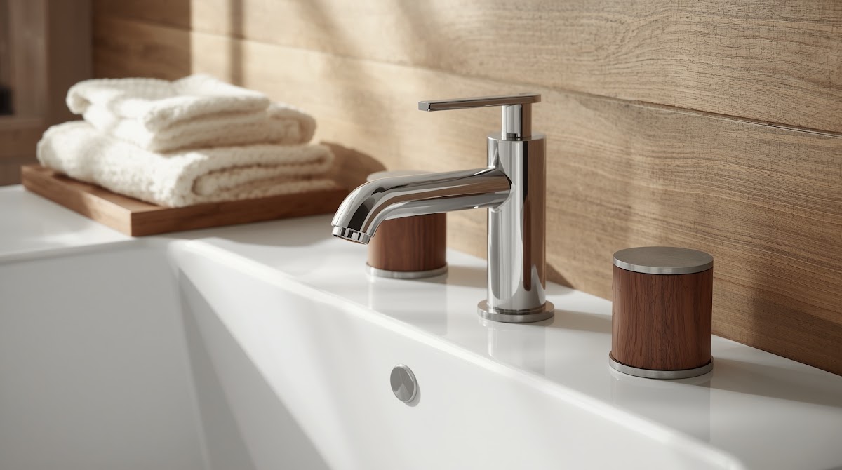 How to Warm Up Chrome Bathroom Accessories With Natural Wood - chrome accents used in living room bedroom and dining room