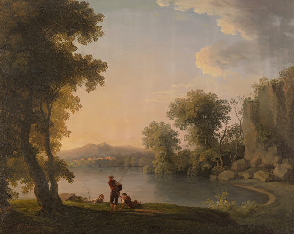 Three Fisherman Resting Alongside A Lake