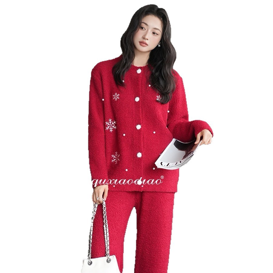 Soft Flannel Loungewear Set, Red, Winter