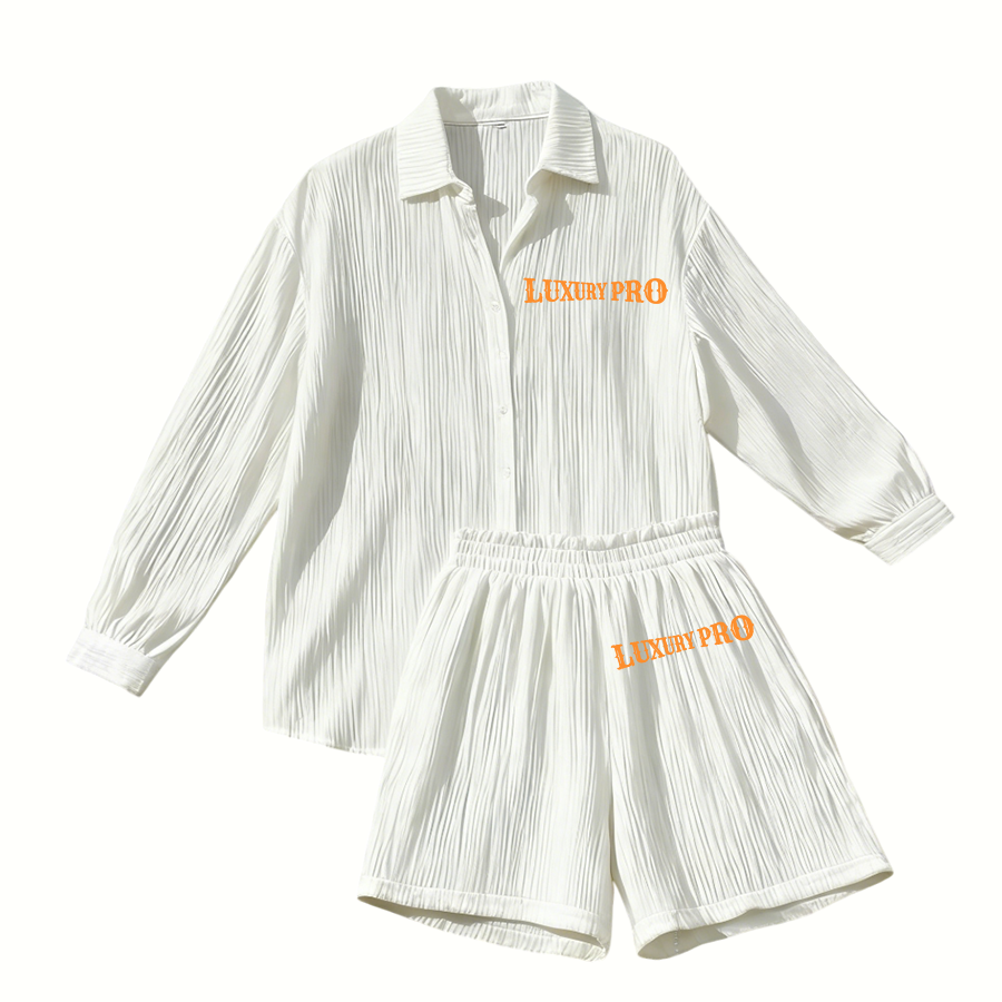 2D Crepe Lapel Long Sleeve Shirt Set