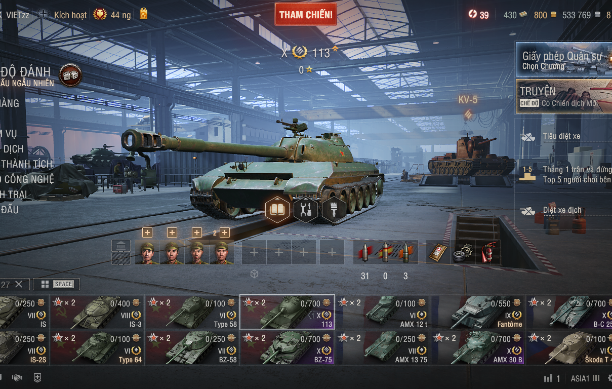 Acc World of Tanks PC sở hữu 6 tank X BZ-75, 113, IS-7, T-62...