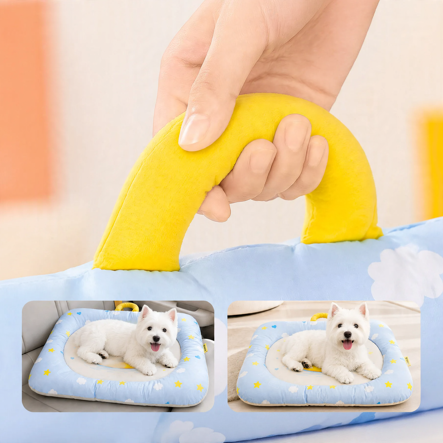 Pet bed with carrying handle, waterproof, warming