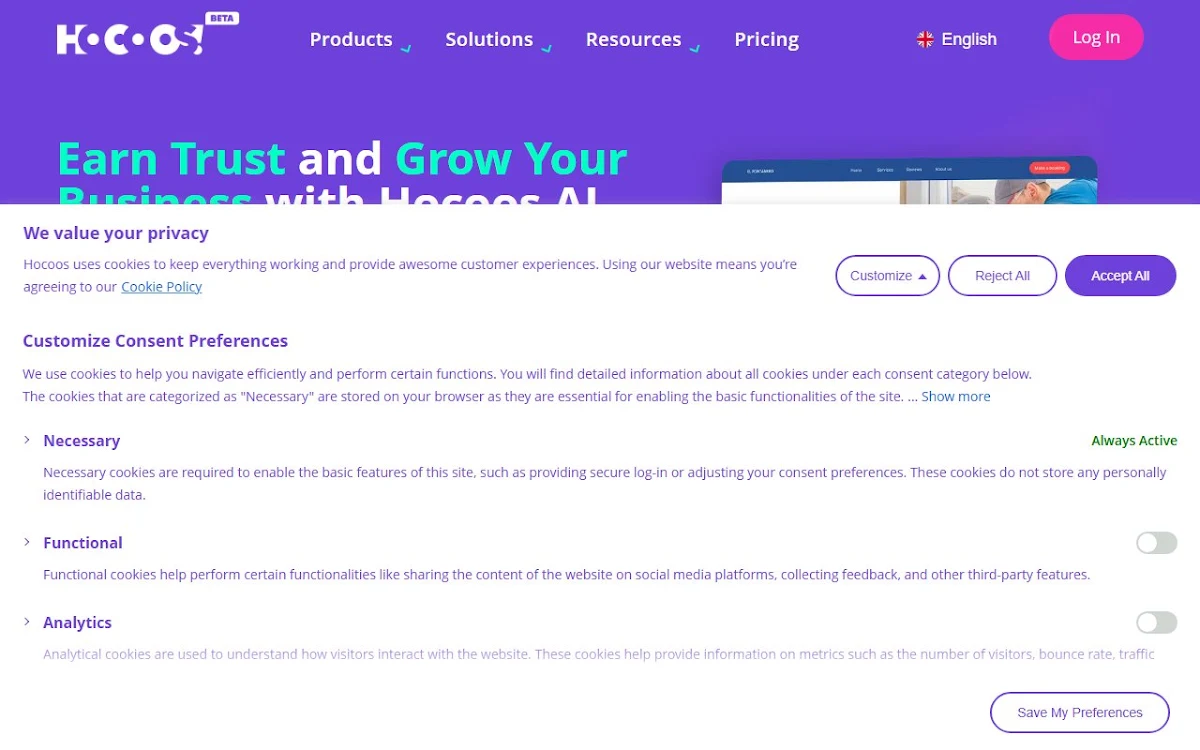 Captura de Hocoos AI Website Builder