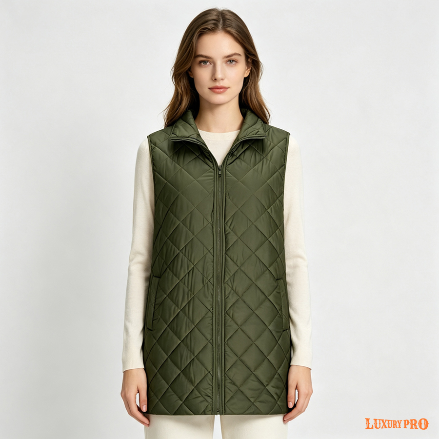 2D Women's Long Rhombus Quilted Down Vest