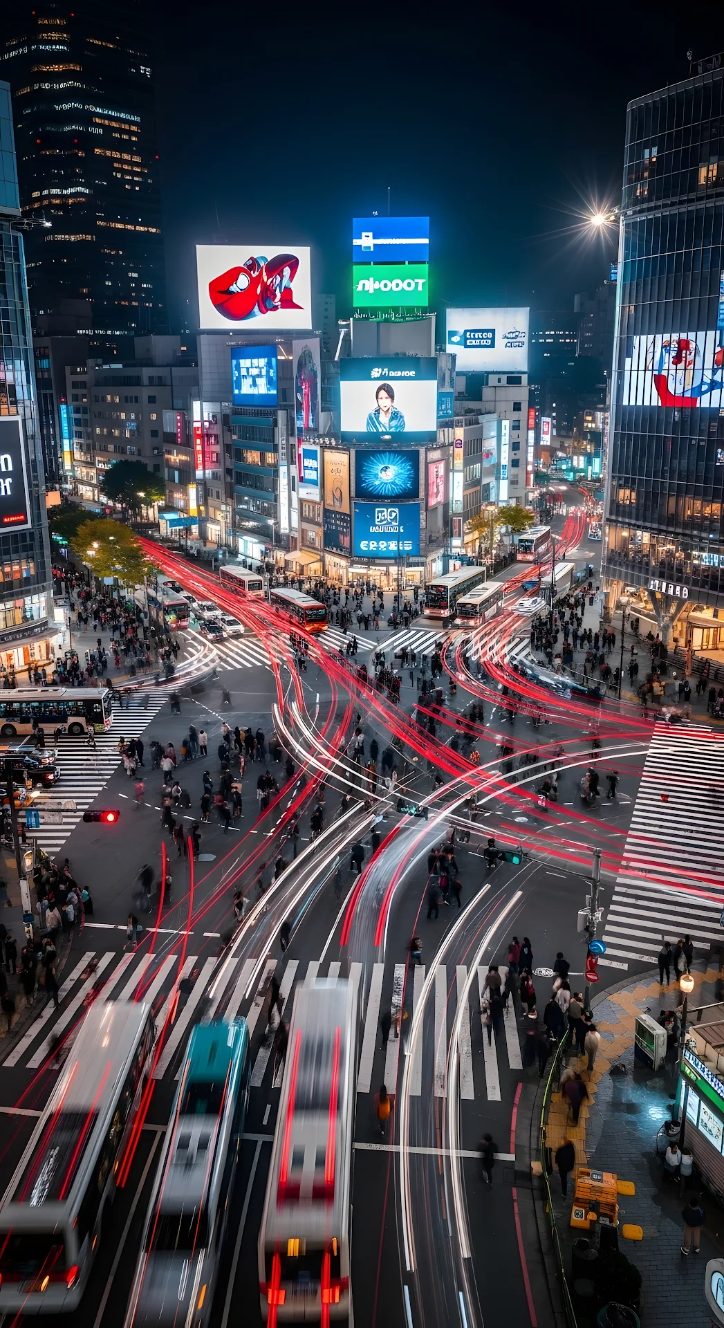 Shibuya Crossing Time-Lapse Light Trails at Night - Free 4K mobile Wallpaper