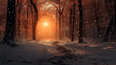 Ai Art, Illustration, Winter, Snow, Trees 4K Wallpaper Background