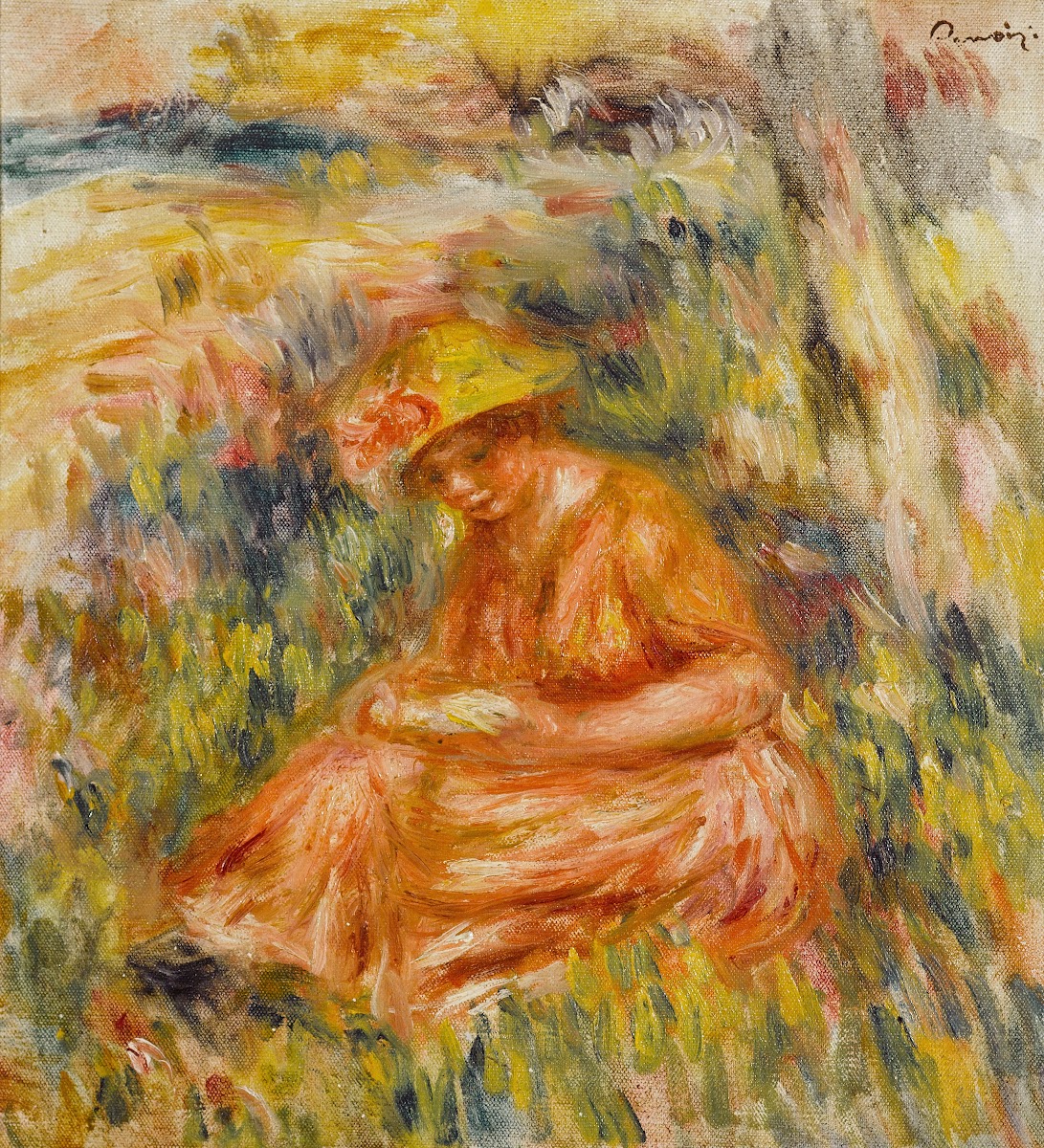 Femme lisant dans un paysage 1917