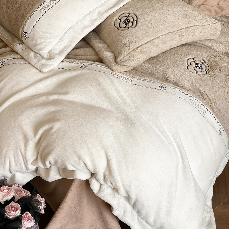 Microfiber Fleece Bedding Set, Embroidered, Winter Warm