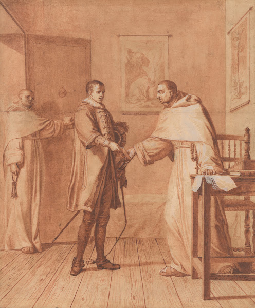 Fatally wounded King Henry III informs the Blessed Abbot of his condition and re