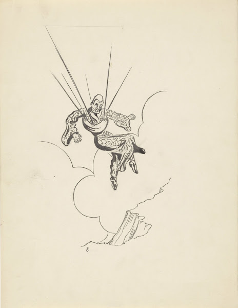 Zwevende man aan parachute 1934