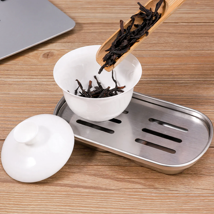 Stainless steel tray with drain for tea