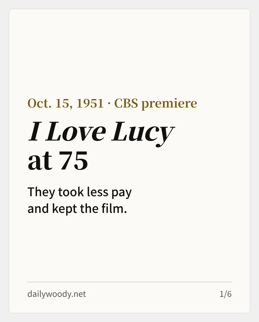 I Love Lucy at 75 — they took less pay and kept the film (card 1/6)