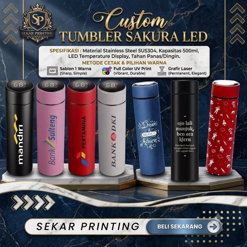 tumbler costum LED suhu/thermos air/botol minum /design bebas — Sekar Printing