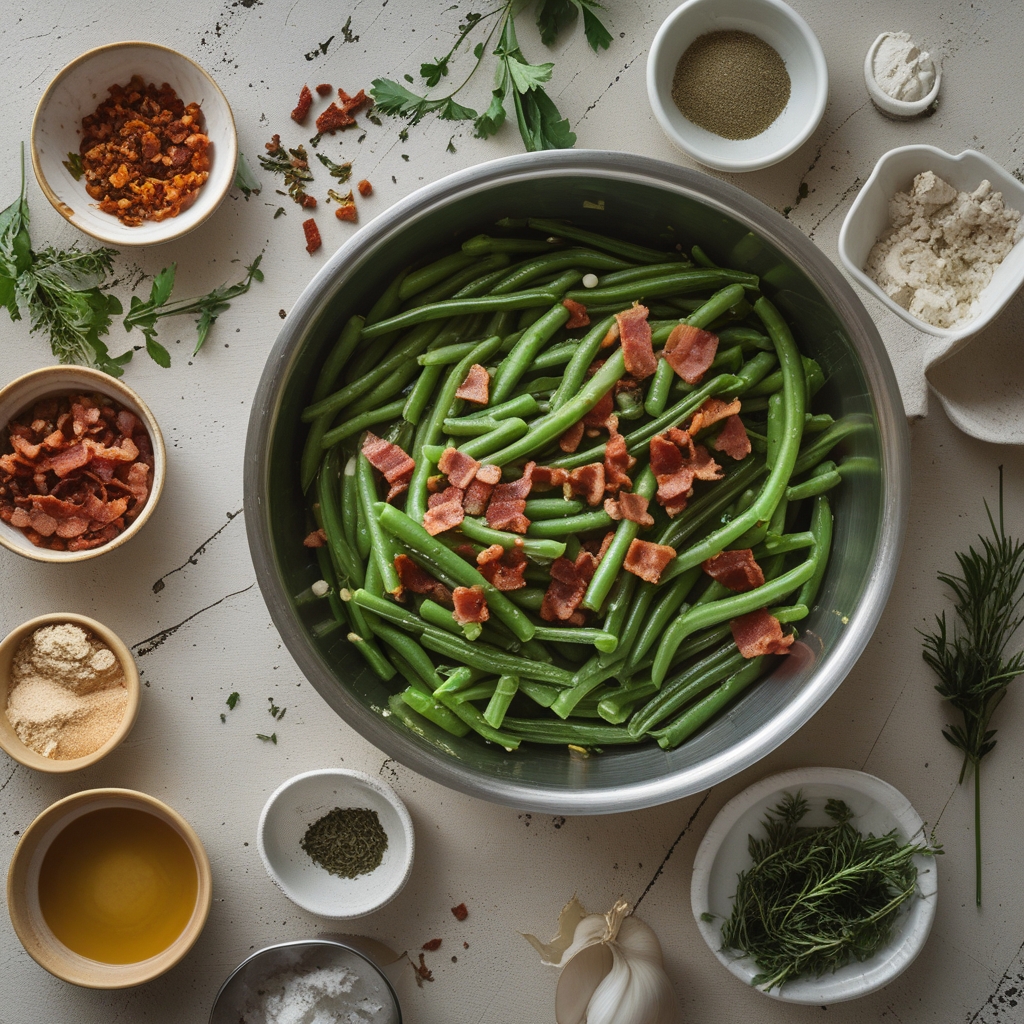 Ingredients for Bacon Loaded Green Bean Casserole - Easy & Comforting Family Favorite