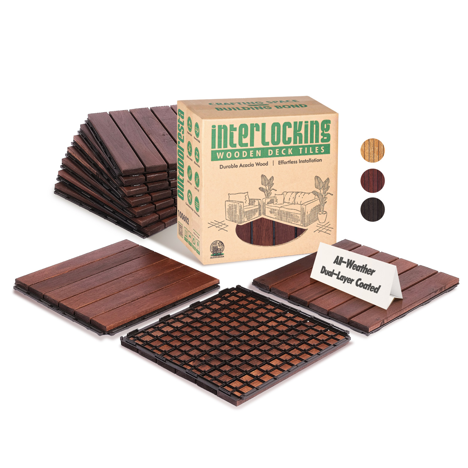 Acacia Deck Tile - Brown Stripe