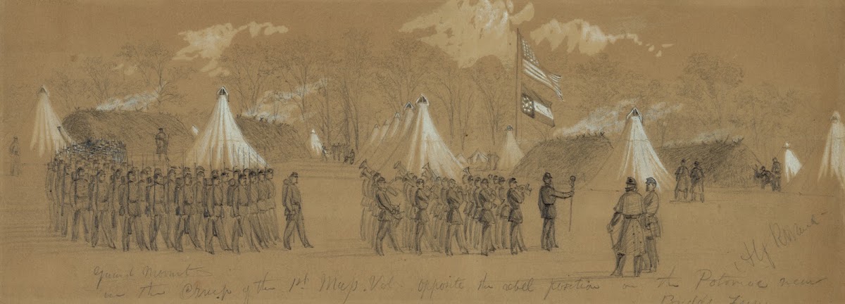 Guard Mount in the Camp of the 1st Mass Vol Opposite the rebel position on the P