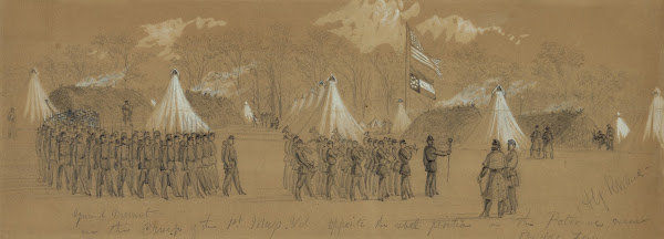 Guard Mount in the Camp of the 1st Mass Vol Opposite the rebel position on the P