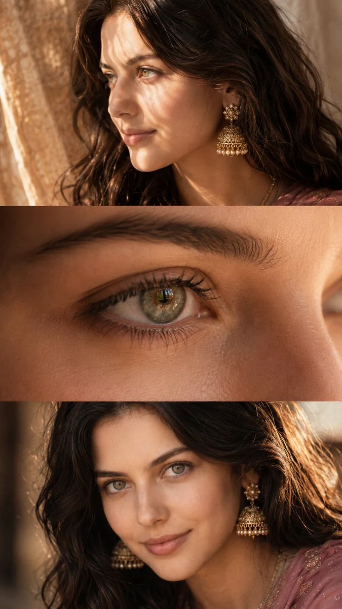 Collage de belleza femenina cinematográfica de lujo