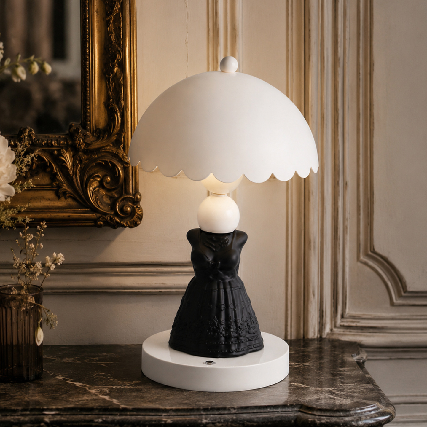 French Vintage Dress Table Lamp, dimmable
