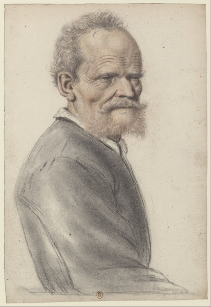 Homme âgé à barbe courte rousse vu de trois quarts à droite